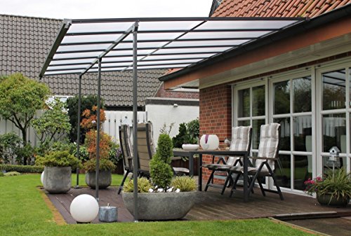 Cubierta para terraza Dreams4Home Bangui III, cubierta para terraza, pérgola, techo de terraza, cenador, toldo, techo para la terraza, aprox. 512 x 285 x 350 cm, jardín, con planchas alveolares grises/marrones