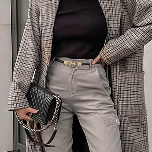 Women's Dress Slim Belt Adjustable Leather Belt with Gold Buckle3