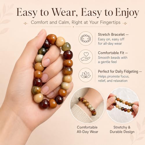 Image of Fidget Bracelet for Women Natural Bodhi Seeds Beaded Anxiety Stress Bracelets Zen Fidget Stretch Bracelets Alleviate Protection Healing Bodhi Jewelry Gifts for Women Men