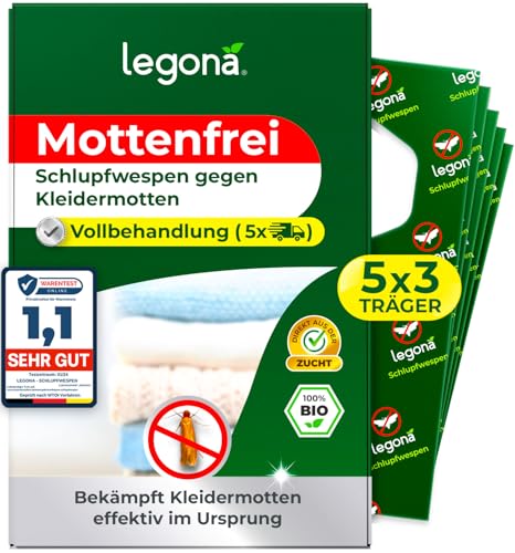 Legona® Schlupfwespen gegen Kleidermotten | 3 Träger à 5 Lieferungen |...