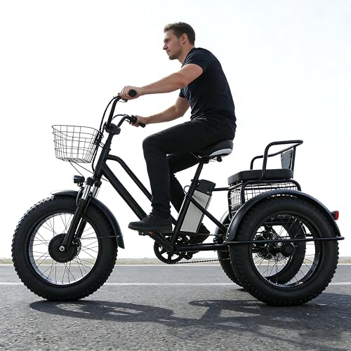 Dfdieratve Triciclo Eléctrico de 20'' para Adultos - Pedaleo Asistido/Eléctrico, Motor 500W, Sube Pendientes 30°, Gran Capacidad de Carga (200kg)