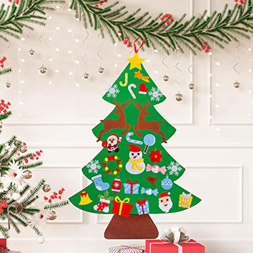 DIY Felt Christmas Tree Decorations,Kids Felt Christmas Tree with 33pcs Detachable Christmas Ornaments Wall Decor Xmas Tree Gifts for New Year Home Door Hanging Decoration