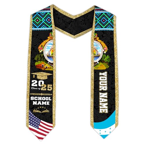 MonkeyVan Honduran Graduation Sash, Custom Honduran American Flag Graduation Sash 2025, Honduras Graduation Stole Style 9