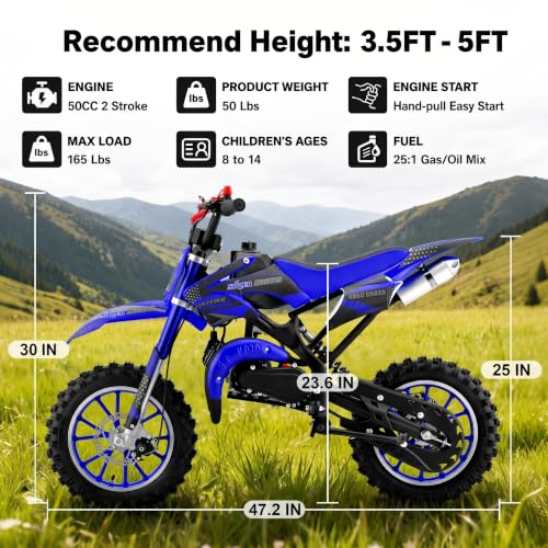 Image of Kids Dirt Bike for 8-14,2-Stroke Gas Dirt Bike,Blue,CPC Listed