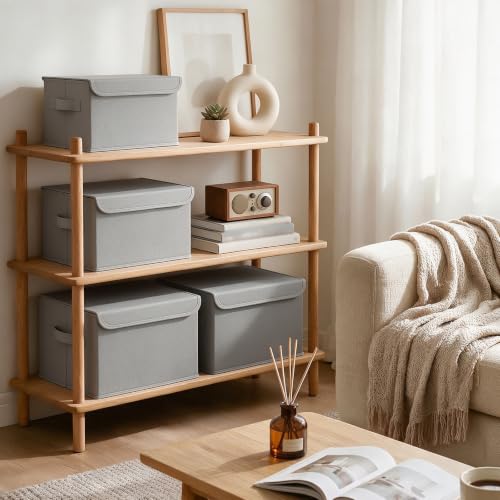 GUOHNHE Aufbewahrungsbox mit Deckel für Regal, Grau, 26x20x17 cm, 4 Stück – Ansicht 2
