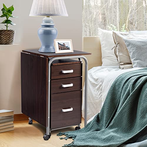 Giantex Opvouwbaar bureau, 3 opberglades en afsluitbare wielen, compacte roltafel, metalen frame, als bijzettafel, kantoor, computertafel, voor woonkamer, slaapkamer - Afbeelding 3