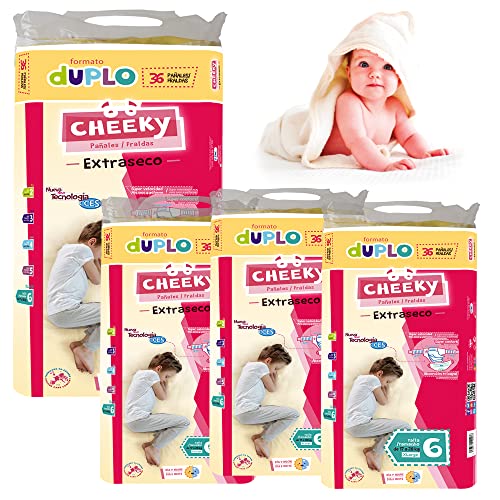 Cheeky Pañal Ultraseco - PREMIUM - Pack Ahorro - TODAS LAS TALLAS - Apto para pieles Atópicas (Talla 6 - de 17 a 28 kg.) 144 Uds.