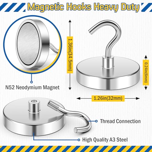 Image of FINDMAG 6 Pack Magnet Hooks, 110LB+ Cruise Magnetic Hooks, Silver