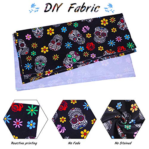 image for Tatuo 25 Pieces 10 x 10 Inches Sugar Skull Fabric Skull Pattern Hallow
