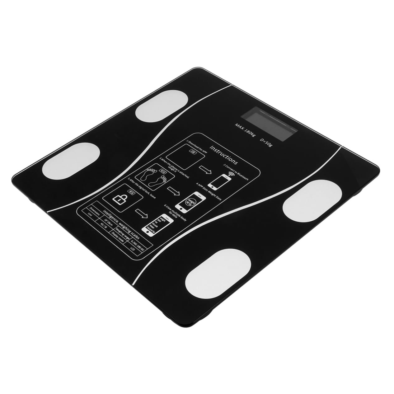 KOMBIUDA Bilancia Pesapersone Intelligente Ricaricabile Usb, Display LED Grande, Vetro Abs, Misurazione Peso 0,1-180kg per Casa