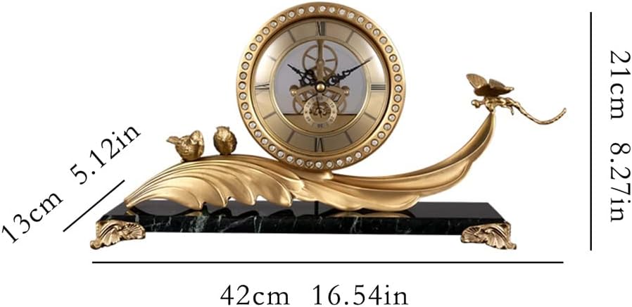 Table Clock Modern Light Luxury Brass Desk Clock Living Room Desktop Silent Clock Old-Fashioned Creative Ornaments Desktop Clocks and Watches Shelf Clock