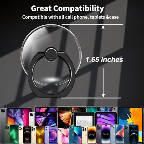Image of KolorFish Transparent Phone Ring Stand Holder Mobile Phone Ring Holder Finger Grip 360 Degree Rotation (Pack of 2) Black Round