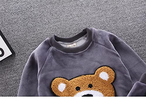 Image of Bold N Elegant Cotton Blend Cute Cartoon Bear Graphics Winter Warm Sweatshirt Hood Jacket And Jogger Pant 3 Pc Layering Clothing Set For Infant Toddler Kids