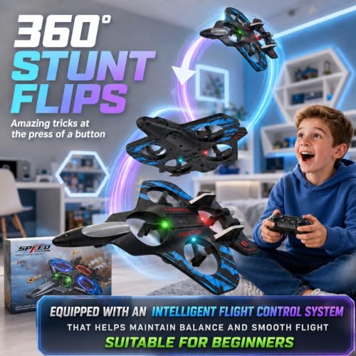 Image of GRAPHENE Remote Control Airplane for Kids RC Fighter Jet Plane Toy LED Lights 360 Flip Stunt Roll Hovering Spinning Stable Flight Easy to Fly Foam Aircraft Glider Hobby Toy Boys Girls Adults