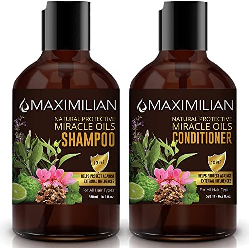 MAXIMILIAN All Natural Shampoo Deep Cleansing Natural Shampoo and Conditioner Set, 10 Hair Oils & Provitamin B5, Vegan Shampoo and Conditioner Shampoo Natural Scented, 2 x 16.9 Fl Oz