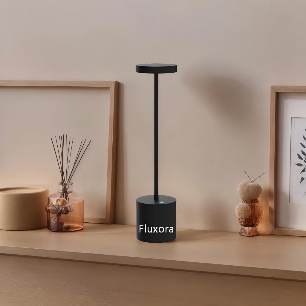 LED Table Lamp, Rechargeable Cordless with 3 Color Dimmable Light, Portable Metal for Indoor & Outdoor Use (Black)