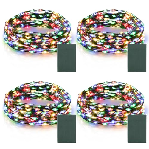 4 Pack Christmas Fairy Lights Battery Operated, 16.4FT 50 LED Auto Timer Twinkle Lights with Waterproof, Outdoor String Light for Indoor Outdoor Bedroom Yard Decor (Multicolor)