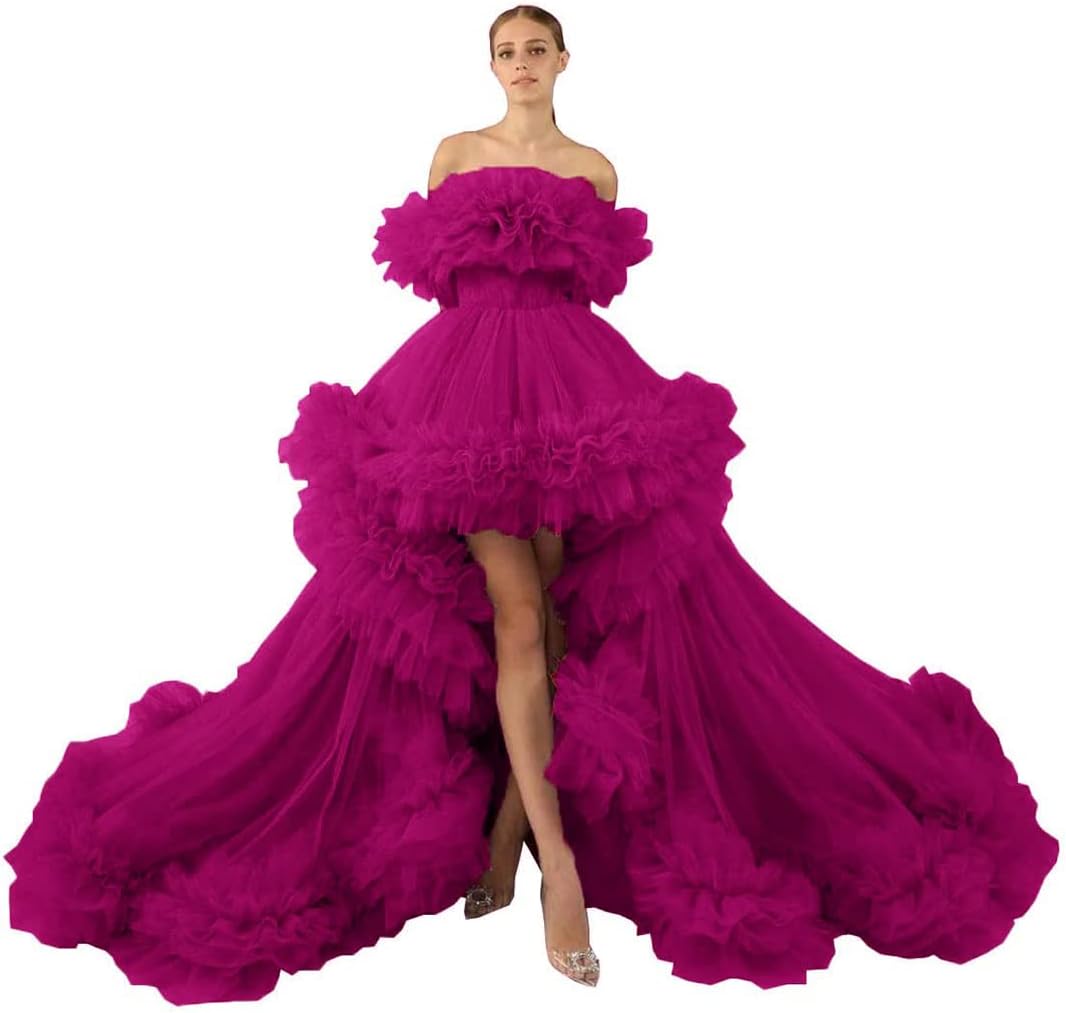 Molisa Puffy Ruffles Tulle Robe for Maternity Photoshoot Off Shoulder Bridal Lingerie Dressing Gown Wedding Scarf