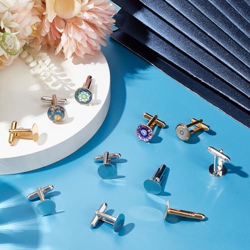 SUNNYCLUE 20Pcs Silver Cufflink Blanks Gold Round Cufflinks Brass Business Tuxedo Tray Bezel Blanks Cufflink Studs Settings for Men's Cuff Links Wedding Banquet Ceremony Business Son Father Regular4