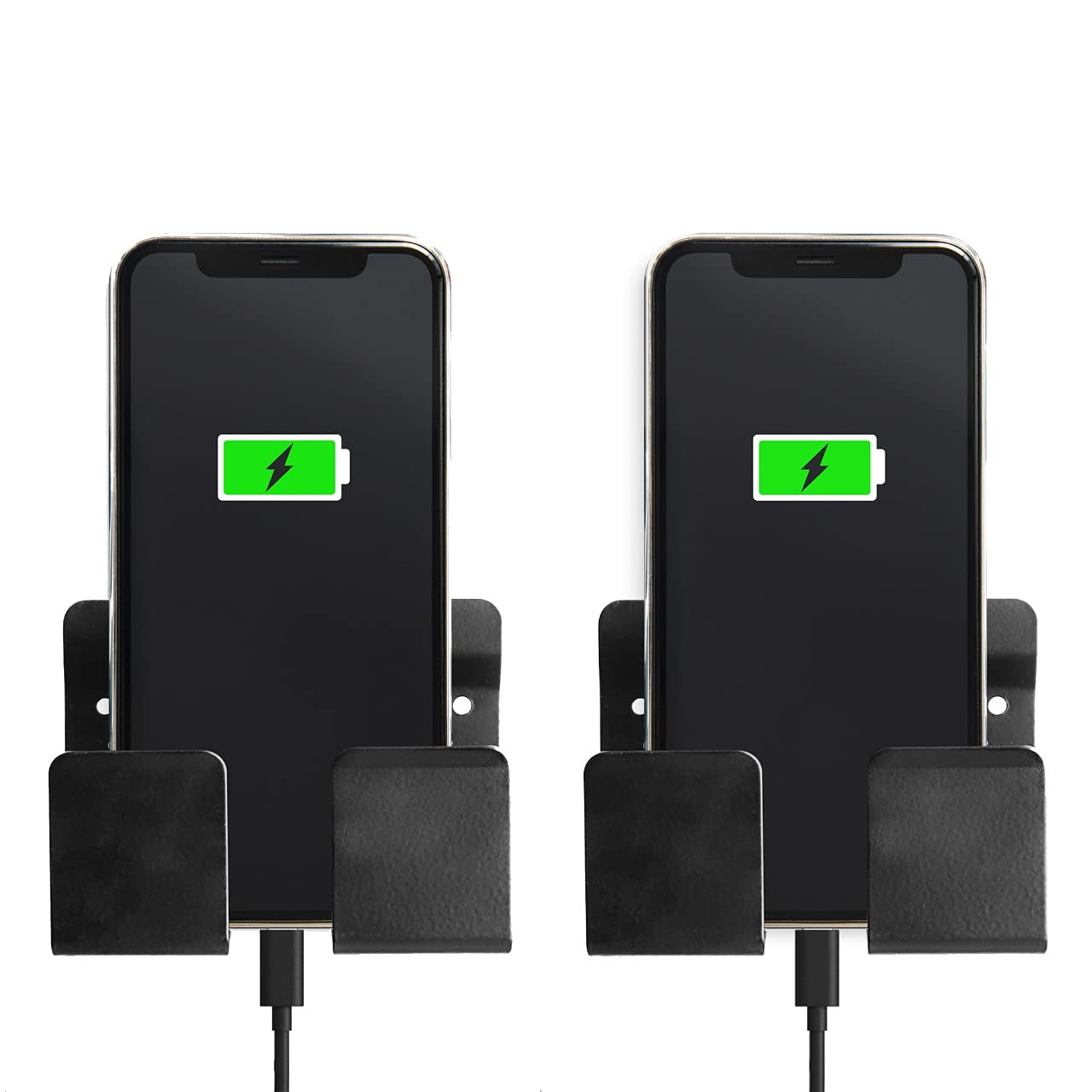 Digix Wall Mount Metal Phone Holder Adhesive Mobile Phone Charging Stand Holders Remote Control Stand Multipurpose Storage Box for Bedroom, Kitchen, Bathroom, Office. (Pack of 2, Black)