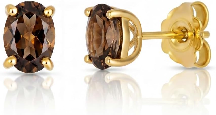LE VIAN Gemstone Oval Stud Earrings for Women in 14K Yellow or Rose Gold Plated 925 Sterling Silver Push Back Studs 8 x 6 mm Peridot, Citrine, Topaz, Smoky Quartz, Amethyst, Morganite