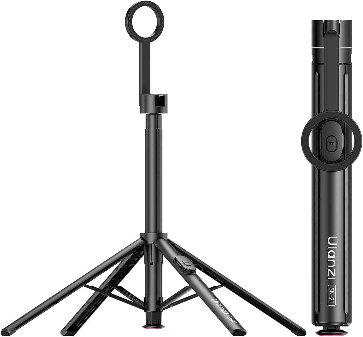 ULANZI SK-21 Trípode Magnético para Teléfono 180cm, Soporte Autodesplegable con 4 Patas, Palo Selfie Bluetooth, Compatible con iPhone 12-17, MagSafe y Samsung