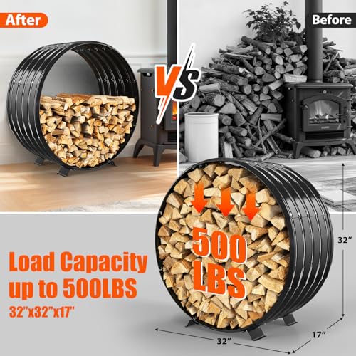 FCCRETA 32" Firewood Rack with Roof Cover, Indoor & Outdoor Log Holder Keeps Firewood Dry, Clean & Organized for Fireplace, Patio & Backyard, Heavy-Duty Steel Wood Storage Rack, 500LBS Capacity by FCCRETA - Used condition - Image 3