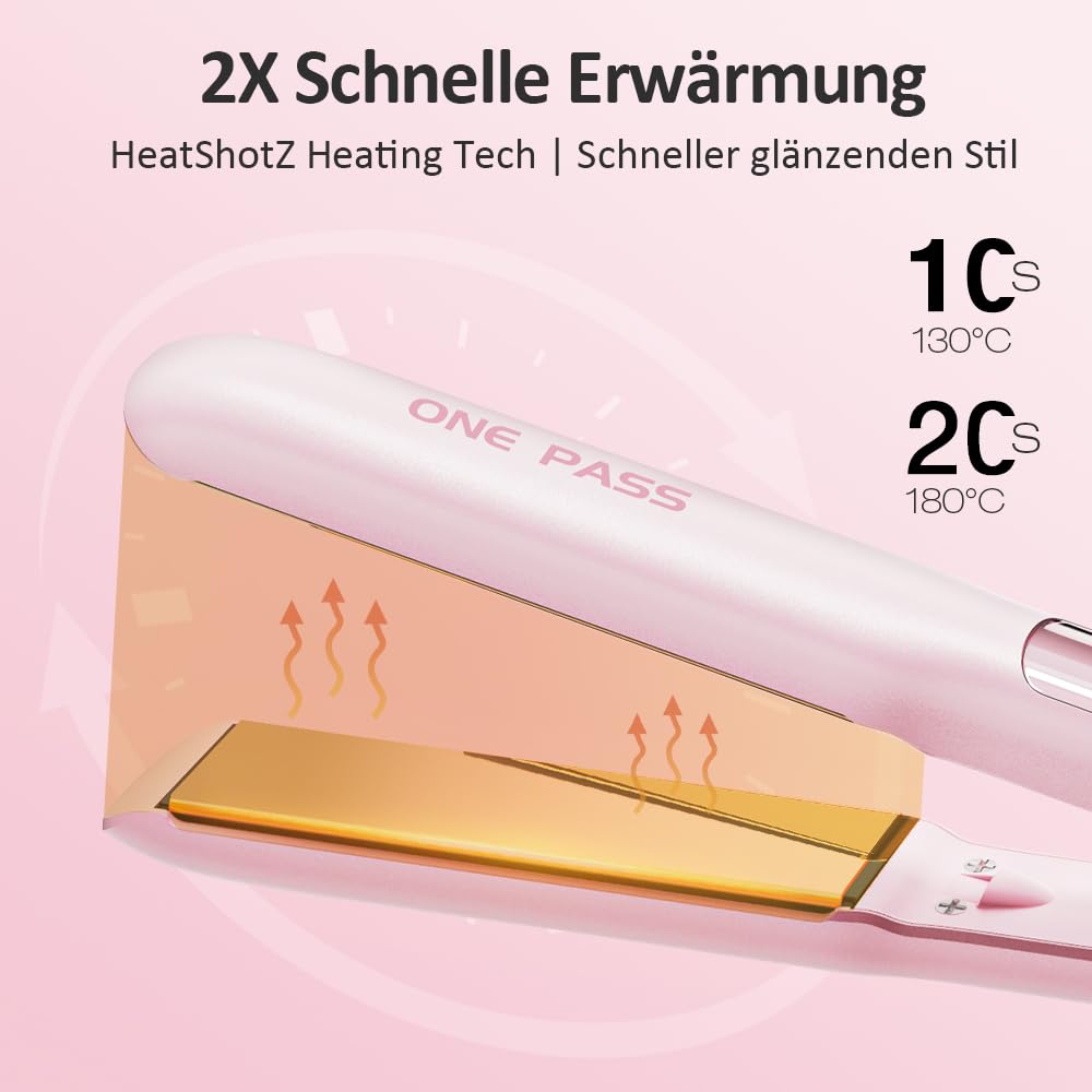 Faszin Piastra per capelli in titanio liscio, riscaldamento rapido in 20 secondi, piastra lisciante agli ioni, display LCD, tensione universale, piastra per capelli 2 in 1 (rosa)