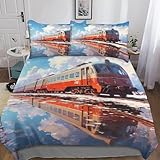 Tren de Dibujos Animados Juego De Ropa De Cama con Patrón Impreso En 3D Anime Tren, Juego De 3 Pcs Double（200x200cm）