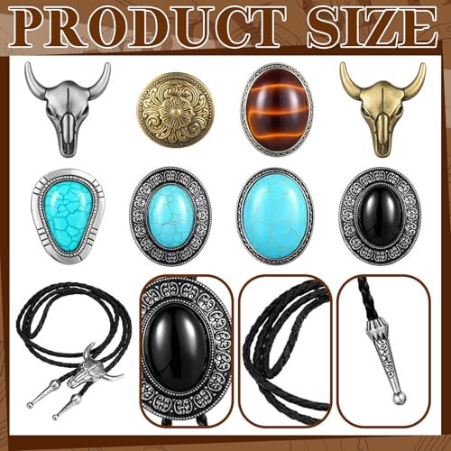 Image of Lyrow Bolo Ties for Men Women Native Western Cowboy Bola Tie Turquoise Stone Faux Leather Necktie Tie for Costume Accessories