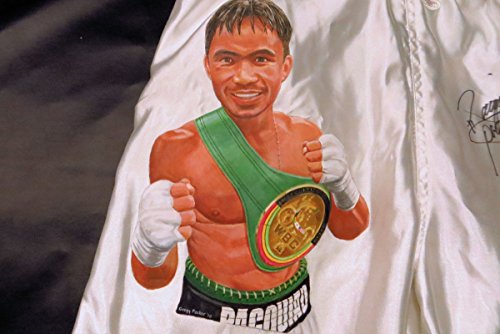 Manny Pacquiao Signed Autographed Custom Painted Boxing Trunks Silver JSA F06874