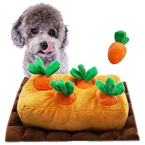 Lepawit Cute Plush Dog Toy Interactive Hide and Seek Dog Toys Squeaky Crinkle Carrot Dog Toy Dog Puzzle Toys Snuffle Mat for Small Medium Dogs with 5 Carrots Cover
