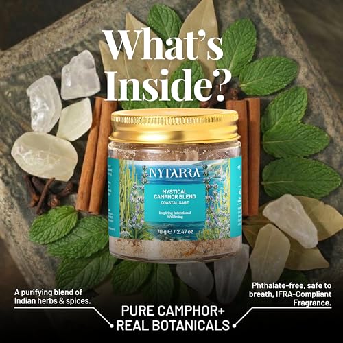 Image of Nytarra Mystical Camphor Blend - Coastal Sage 70g | Original Pure Camphor Infused with Herbs & Spices | Diffuser-Friendly Botanical Blend | Clean Aroma | Modern Twist on Traditional Puja Rituals