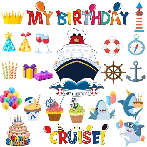 Garfunkel 23 Pcs Birthday Cruise Door Magnets Decorations, Reusable Happy Birthday Cruise Magnets for Ship Cruise Cabin Door Carnival Party Refrigerator Decor