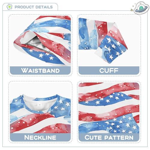 Watercolor 4th July Stars Red Blue Strips Little Kids Hooded Sweatshirt Long Sleeve Boys Sweat Shirt Sports 4T3