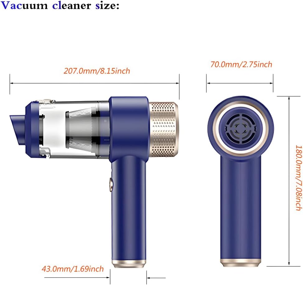 Portable 4 in 1 Multi-Functions Vacuum Cleaner 6500PA with Blowing,Suction,Pump,Inflating,Rechargeable and Cordless, Dual Filters,one Click to Pour dust .Dual Color(Blue and Gold)