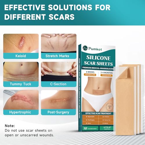 Image of Silicone Scar Sheets, Silicone Scar Tape(5.7 inch x 1.57 inch 10 Pcs), Scar Removal Away Strips for Surgical Scars, Keloid, C-Section, Burn et
