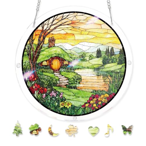 Acrylic Suncatcher Puzzle,Rustic Window Hanging Decor Kit