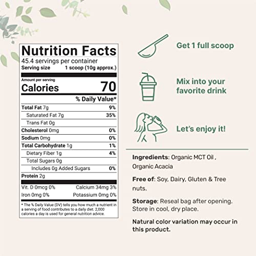 Organic Mct Oil Powder With Prebiotic Fiber,1 Pound(16 Ounce), Fast Fuel For Body And Brain, C8 Mct Oil For Coffee Creamer, Delicious For Tea, Smoothie, Drink And Beverage, No Gmos, Keto Diet, Vegan #TOP1