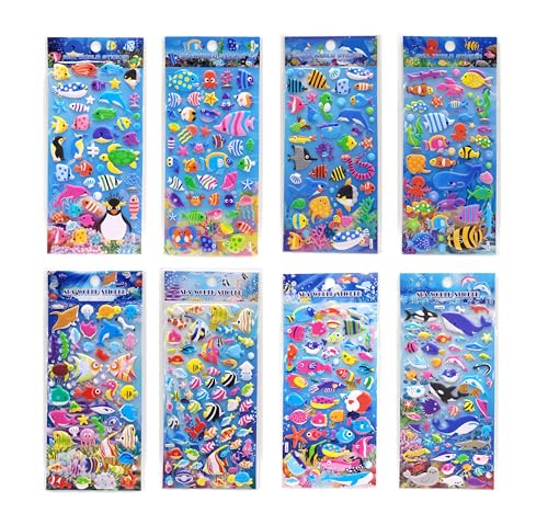 Image of Crackles Puffy Stickers for Kids, 3D Stickers for Girls, Aesthetic Sticker, Cute Stickers, Foam Stickers for Kids, Craft Stickers, Self Adhesive Stickers(Sea World-10 Sheet Mix Design)