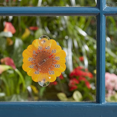 Image of Taylor Sunflower Dial Thermometer, 4-Inch Indoor Outdoor Silicone Suction Cup Thermometer, Weather-Resistant Temperature Gauge for Patio, Pool, Garden, or Garage, Yellow