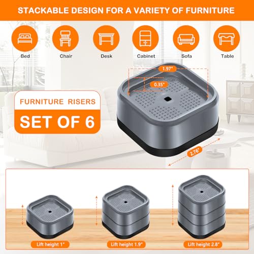 image for shouwuhho 6 Pack Furniture Risers Adjustable Bed Risers Heavy Duty Lif