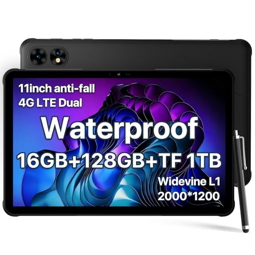 UMIDIGI 2K 11inch Rugged Tablet Android 13,Active T1 Octa-core 16GB RAM+128GB ROM,10000mAh,16+16+8MP Camera Waterproof Tablet with SIM Card Slot Unlocked/Stylus Pen/4G LTE/WiFi-5/BT 5.0/G
