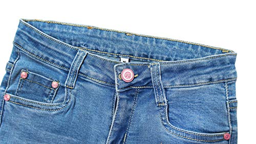 KIDSCOOL SPACE Kids Flowers Butterfly Rhinestone Sticked Pearl Decor Jeans Slim Jeans, Azul, 5-6 ano