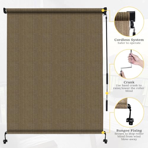 Image of Custom Size 107'' W x 96'' H Outdoor Roller Shades, Cordless Patio Roll Up Outdoor Blinds with UV Protection, Exterior Sun Shade Cloth for Porch, Gazebo, Balcony, Pergola, Bluegrey