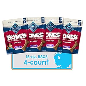Blue Buffalo Bones Natural Crunchy Dog Treats Large Dog Biscuits Beef, 16oz. Bag, 4 Count