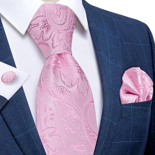 Image of DiBanGu Mens Paisley Tie Set Silk Woven Jacquard Necktie and Pocket Square Cufflinks Gift Set for Wedding Bussiness