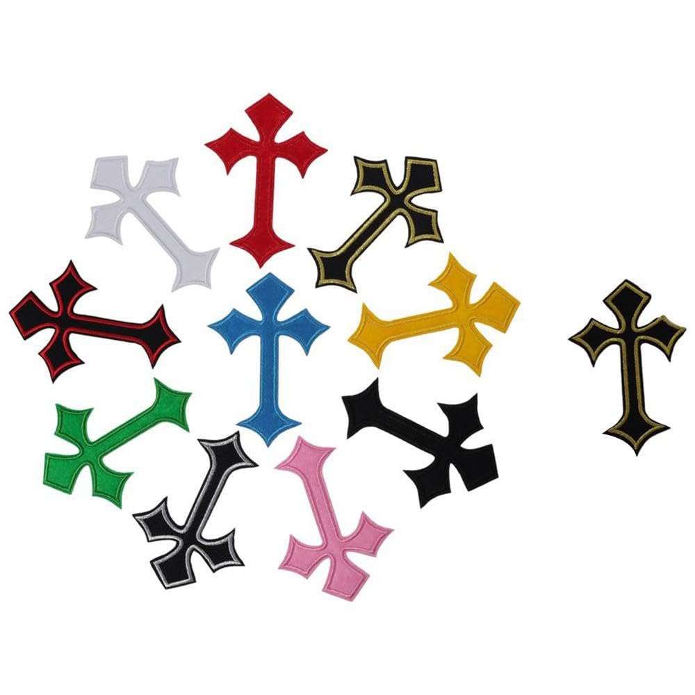 YYlingx 22Pcs Cross Patches, 11 Colors Cross Embroidered Patches Personalized Sew On Patches for DIY, Multicoloured, 7.6 cm