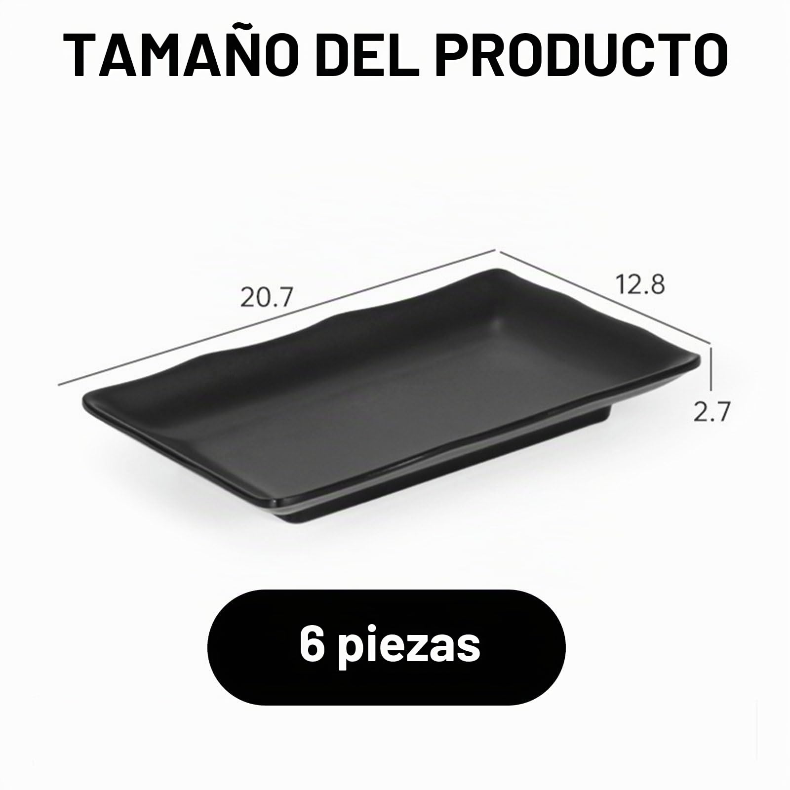 Juego de 6 bandejas rectangulares para servir – 20,7 x 12,8 x 2,7 cm – Platos para servir porcelana, reutilizables, para postres, entrantes, platos de ensalada, guarniciones de frutas