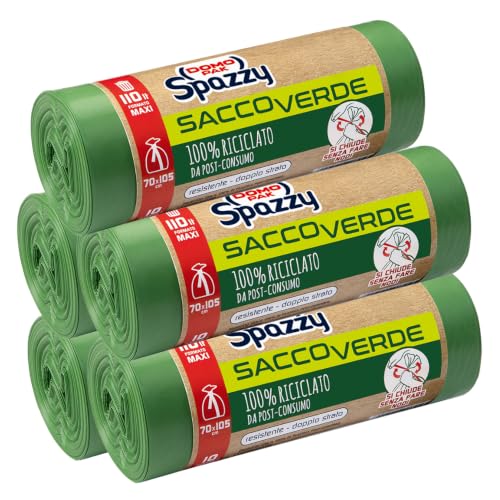 Domopak Spazzy Sacchi Nettezza Saccoverde 110Lt - 5 Confezioni da 10 Pezzi